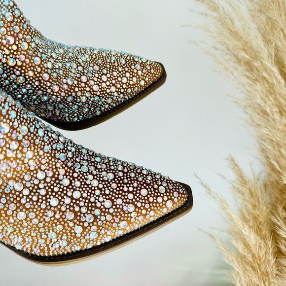 NEW Brown Faux Suede Sequin Glitter Discoball Cowgirl Cowboy Chunk Heel Boot 9.5 - Picture 8 of 13